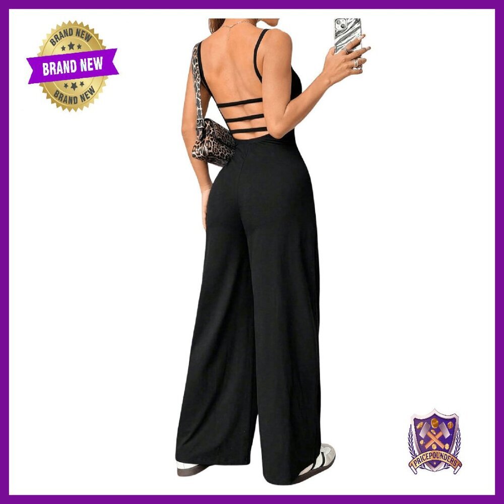 Backless Spaghetti Strap Jumpsuit Wide Leg Romper Summer Outfit